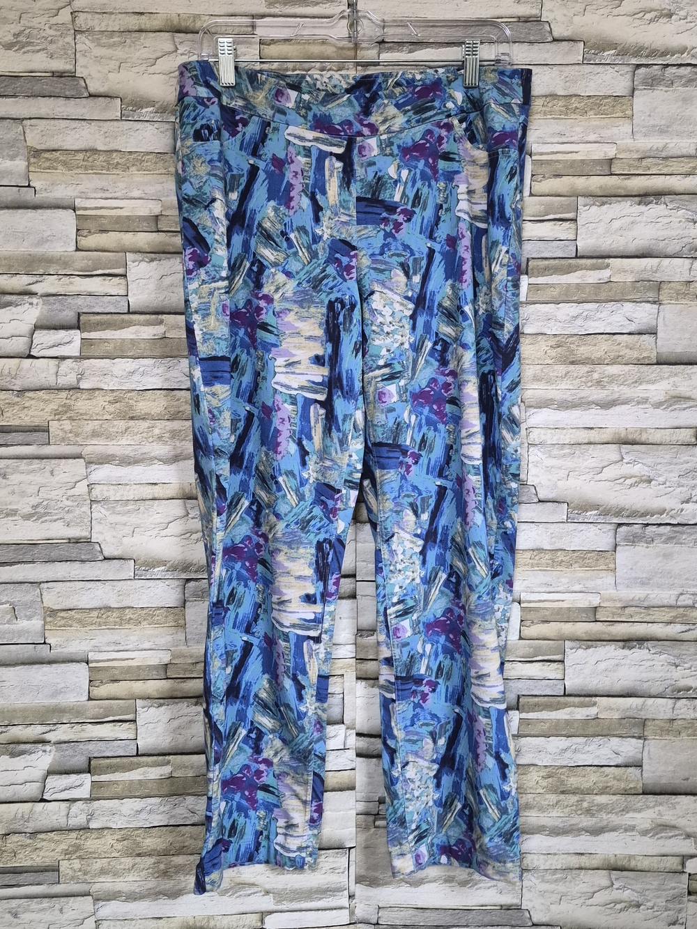 ​NorthStyle Abstract Pants Women 12P Blue Petite Art Brushstroke Casual
